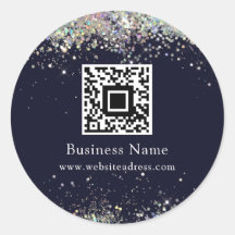 QR Code Holographic Glitter Business Blue