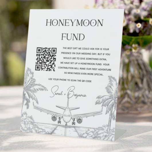 QR Code Honeymoon Fund huwelijksgeschenk Reclamebord Met Voetstuk