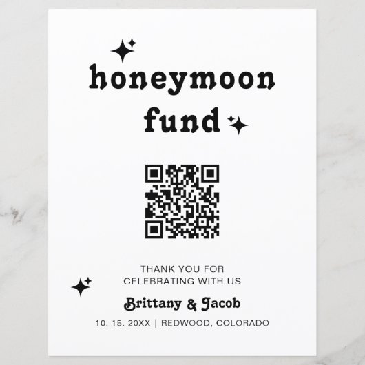 QR Code Honeymoon Fund Wedding Sign (Voorkant)