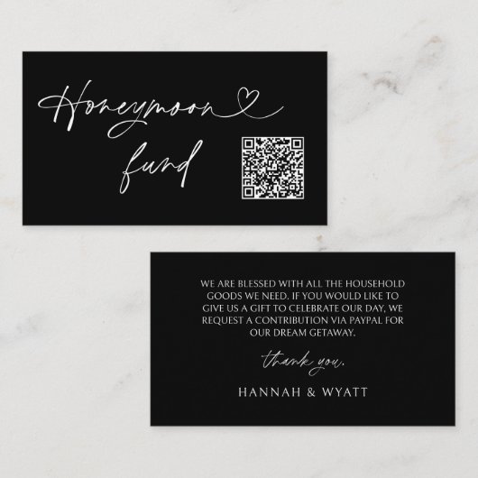 QR Code Honeymoon Request Wedding Enclosure Card Visitekaartje (Voorkant / Achterkant)