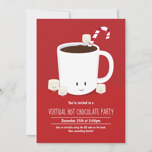 QR-code Hot Chocolade Virtual Kerstparty Kaart (Voorkant)
