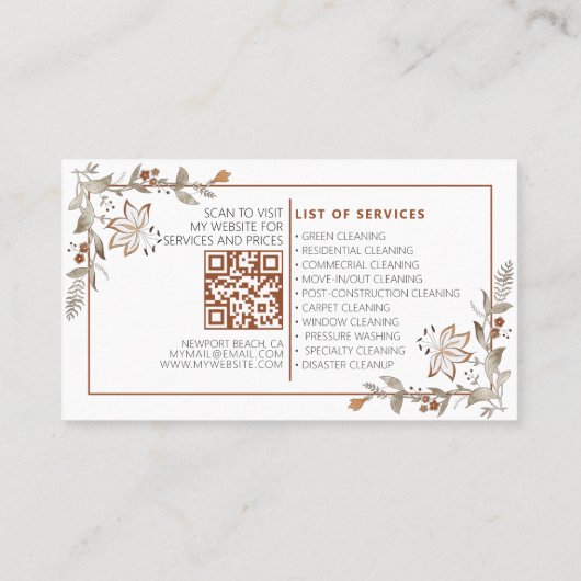 QR-code Houekeeping Professional Maid Floral Cute Visitekaartje (Achterkant)