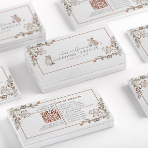QR-code Houekeeping Professional Maid Floral Cute Visitekaartje