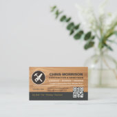 QR-code Hout Aannemer Klusjesman Gereedschap Logo Visitekaartje (Staand voorkant)