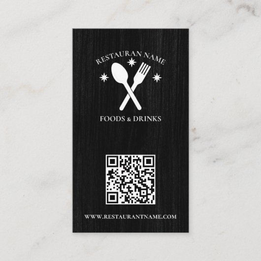 QR Code Hout Getextureerd Restaurant Logo Rustiek Visitekaartje (Voorkant)