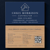 QR Code Houten Bouwconstructie Navy Blauwe  Visitekaartje