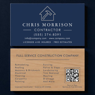 QR Code Houten Bouwconstructie Navy Blauwe  Visitekaartje