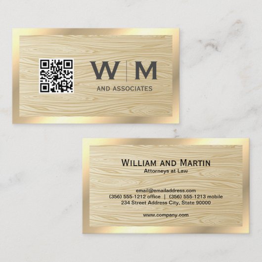 QR-code houtnerf | Gouden rand Visitekaartje (Voorkant / Achterkant)
