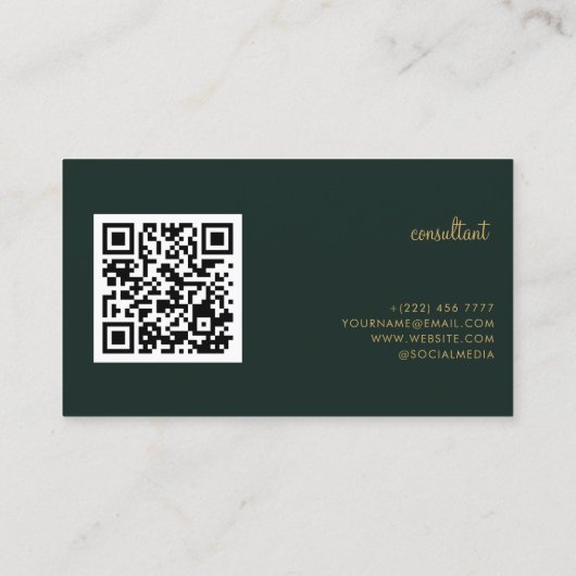 QR Code Houtskool Chic Goud Script Monogram Visitekaartje (Achterkant)