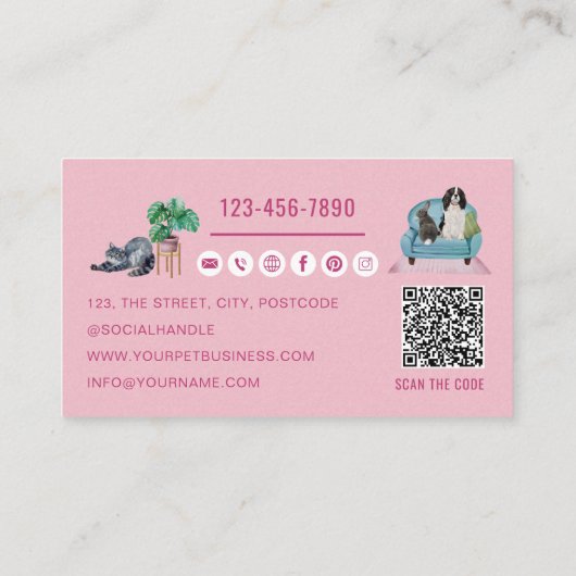 QR code huisdier zitten, hond lopen, verzorging Visitekaartje (Achterkant)