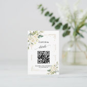 QR-code Huwelijk Witte Bloemen Goud Informatiekaartje (Staand voorkant)