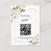 QR-code Huwelijk Witte Bloemen Goud Informatiekaartje (Voorkant)