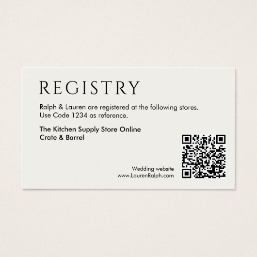 QR Code Huwelijkscadeau Registry Enclosure Kaart (Voorkant)