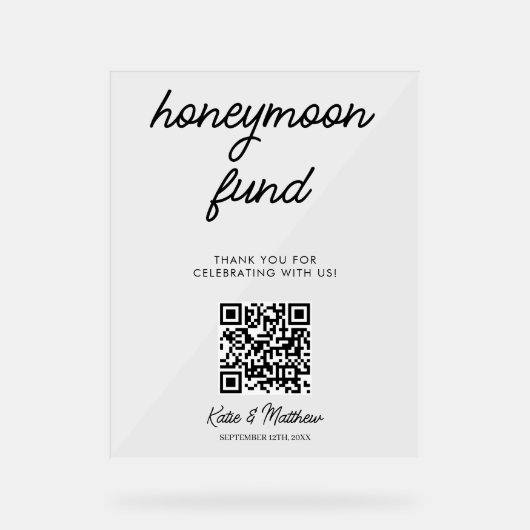 QR-code huwelijksfonds Honeymoon Acryl Bord (Voorkant)