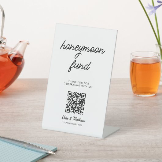 QR-code huwelijksfonds Honeymoon Reclamebord Met Voetstuk (Insitu)