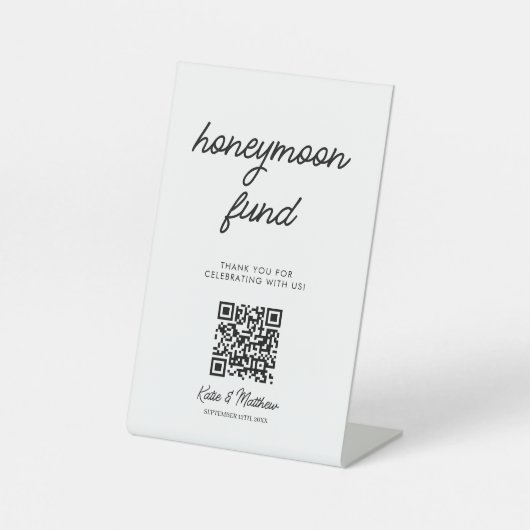 QR-code huwelijksfonds Honeymoon Reclamebord Met Voetstuk (Voorkant)