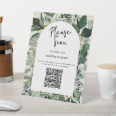 QR-code huwelijksprogramma Modern Botanical Greene Reclamebord Met Voetstuk (Insitu)