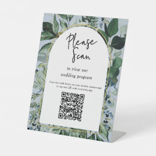QR-code huwelijksprogramma Modern Botanical Greene Reclamebord Met Voetstuk