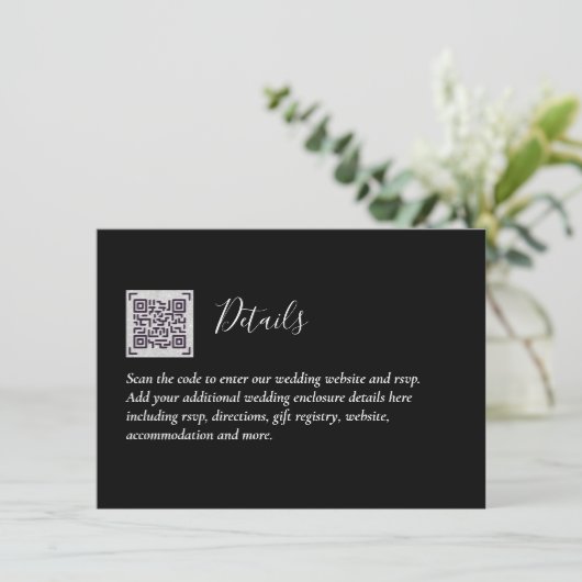 QR-code Huwelijksreactie Details Cadeaus Hotel Web Informatiekaartje (Staand voorkant)