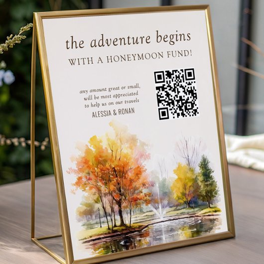 QR-code huwelijksreis fonds Herfst meer landelijke Poster