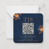 QR Code Huwelijksverblijf RSVP Marine Blauw Bloeme Notitiekaartje (Voorkant)