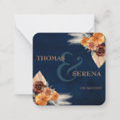 QR Code Huwelijksverblijf RSVP Marine Blauw Bloeme Notitiekaartje (Achterkant)