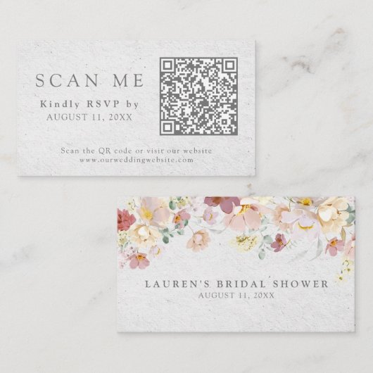 QR Code & Huwelijkswebsite Blush Roze Bloemen RSVP Informatiekaartje (Voorkant / Achterkant)