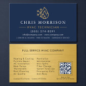 QR Code HVAC Technician Navy Blue Gold Visitekaartje