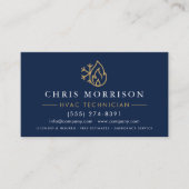 QR Code HVAC-technicus Navyblauw Goud Visitekaartje (Voorkant)