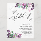 QR-code in één Paars Lila huwelijk Uitnodiging Briefkaart (Voorkant)