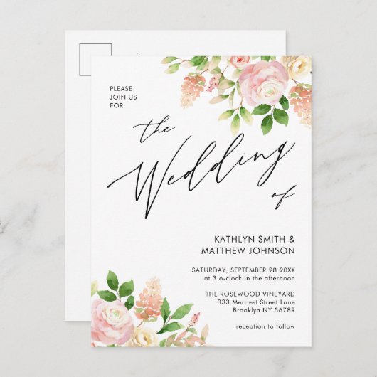 QR-code in één roze rozenbruin huwelijk Uitnodiging Briefkaart (Voorkant / Achterkant)