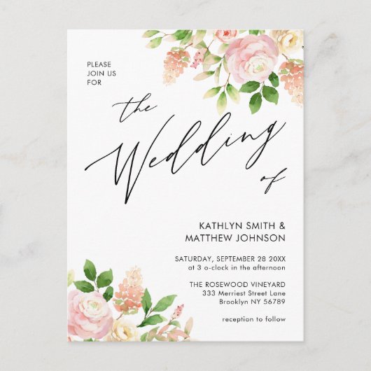 QR-code in één roze rozenbruin huwelijk Uitnodiging Briefkaart (Voorkant)