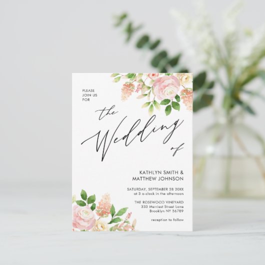 QR-code in één roze rozenbruin huwelijk Uitnodiging Briefkaart (Staand voorkant)