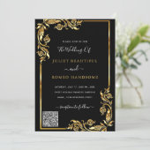 QR Code Info Black Gold Modern Weddenschap (Staand voorkant)