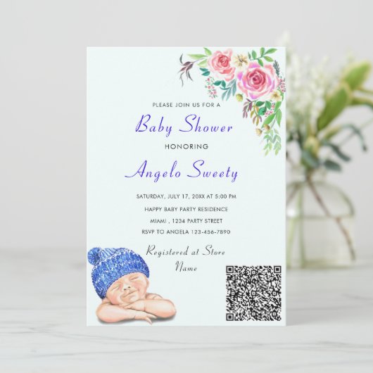 QR Code Info Happy Sleeping Baby shower (Staand voorkant)