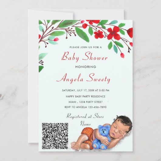 QR Code Info Slaapend Sweet Baby shower Uitnodigin (Voorkant)