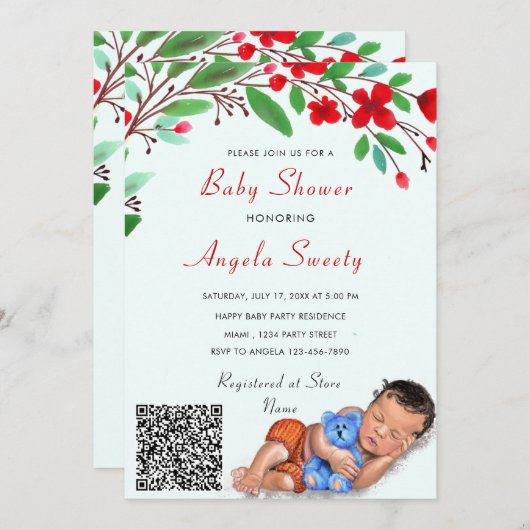 QR Code Info Slaapend Sweet Baby shower Uitnodigin (Voorkant / Achterkant)