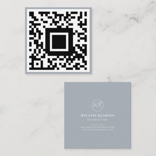 QR Code Initiaal Minimale monogram onderneming Vierkante Visitekaartje (Voorkant / Achterkant)