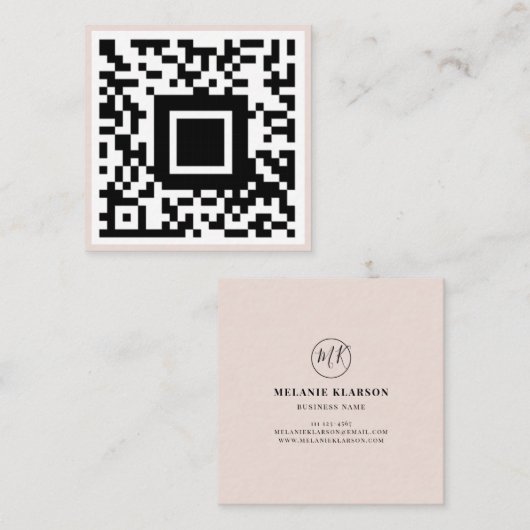QR Code Initiaal Minimale monogram zwart en ivoor Vierkante Visitekaartje (Voorkant / Achterkant)