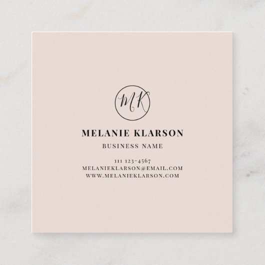 QR Code Initiaal Minimale monogram zwart en ivoor Vierkante Visitekaartje (Achterkant)