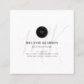 QR Code Initiaal Minimale monogram zwart-wit Vierkante Visitekaartje (Achterkant)