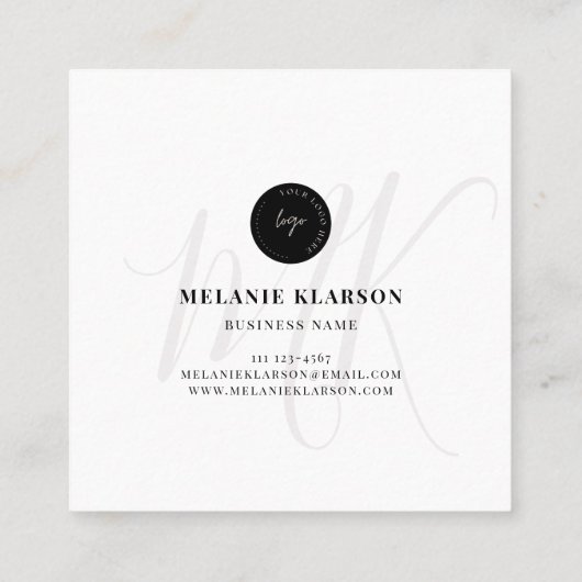 QR Code Initiaal Minimale monogram zwart-wit Vierkante Visitekaartje (Achterkant)