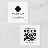 QR-code initiële minimale monogram zwart en wit Vierkante Visitekaartje (Voorkant / Achterkant)
