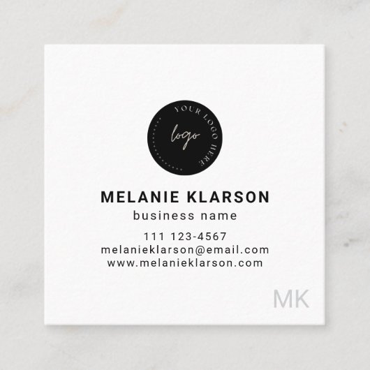 QR-code initiële minimale monogram zwart en wit Vierkante Visitekaartje (Voorkant)