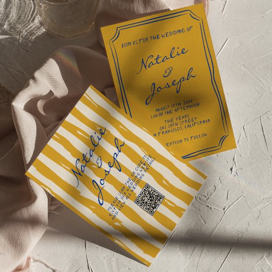 QR Code Italiaans Hand Geschreven Pinstripes Huwel Kaart