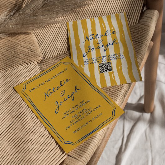 QR Code Italiaans Hand Geschreven Pinstripes Huwel Kaart