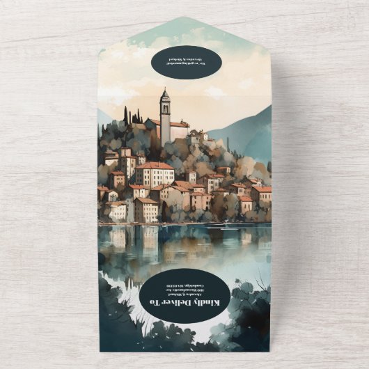 QR Code Italië Comomeer Bestemming Bruiloft All In One Uitnodiging (Buitenkant)