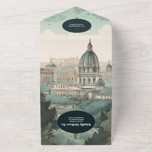 QR Code Italië Rome Bestemming Bruiloft All In One Uitnodiging (Buitenkant)