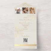 QR Code Ivoor Gouden Bloem Bruiloft All In One Uitnodiging (Binnen)