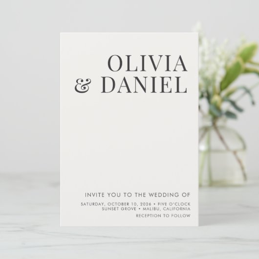 QR Code Ivory Beige Minimalist Photo Wedding Kaart (Staand voorkant)